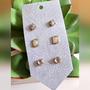 Goldtone, Cream, and Pink Stud Earrings Set